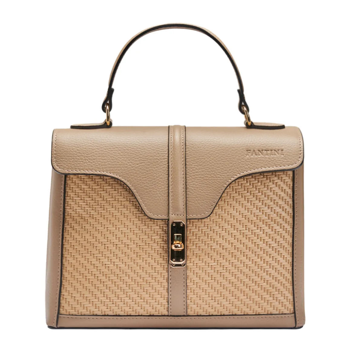 Borsa a mano in pelle e rafia Flora