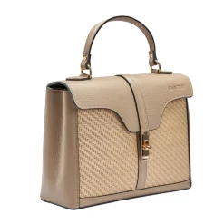 Borsa a mano in pelle e rafia Flora