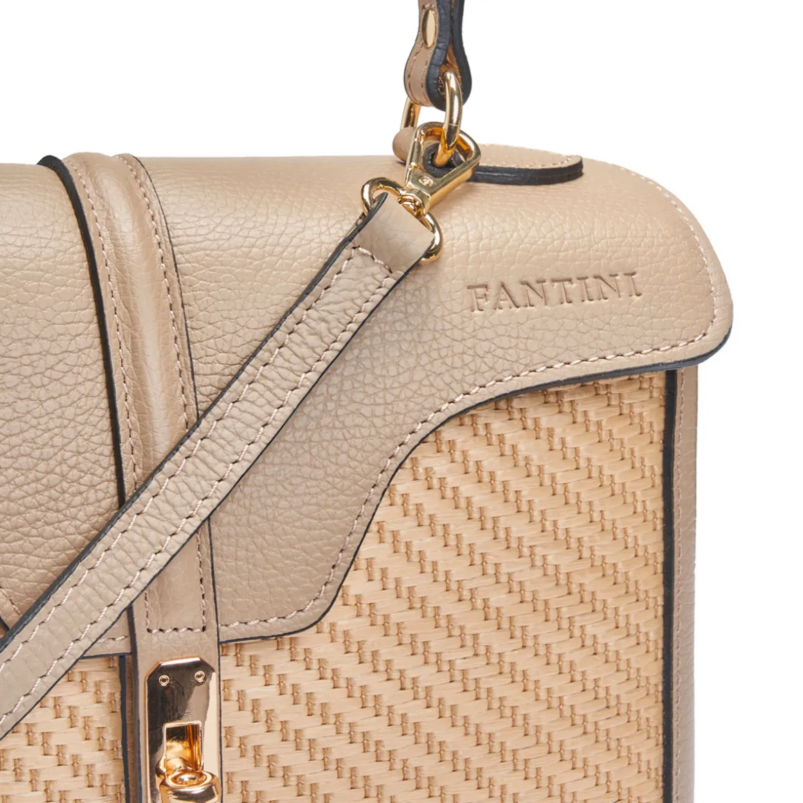Borsa a mano in pelle e rafia Flora