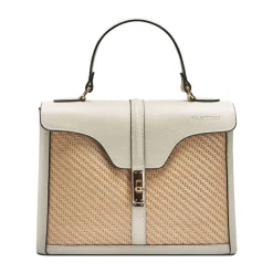 Borsa a mano in pelle e rafia Flora