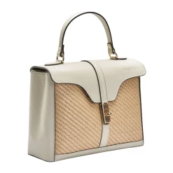 Borsa a mano in pelle e rafia Flora