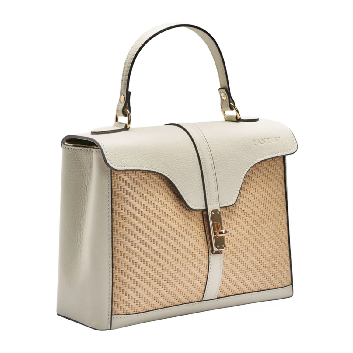 Borsa a mano in pelle e rafia Flora
