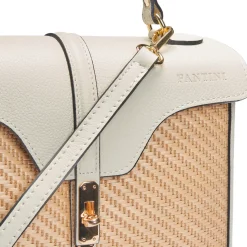 Borsa a mano in pelle e rafia Flora