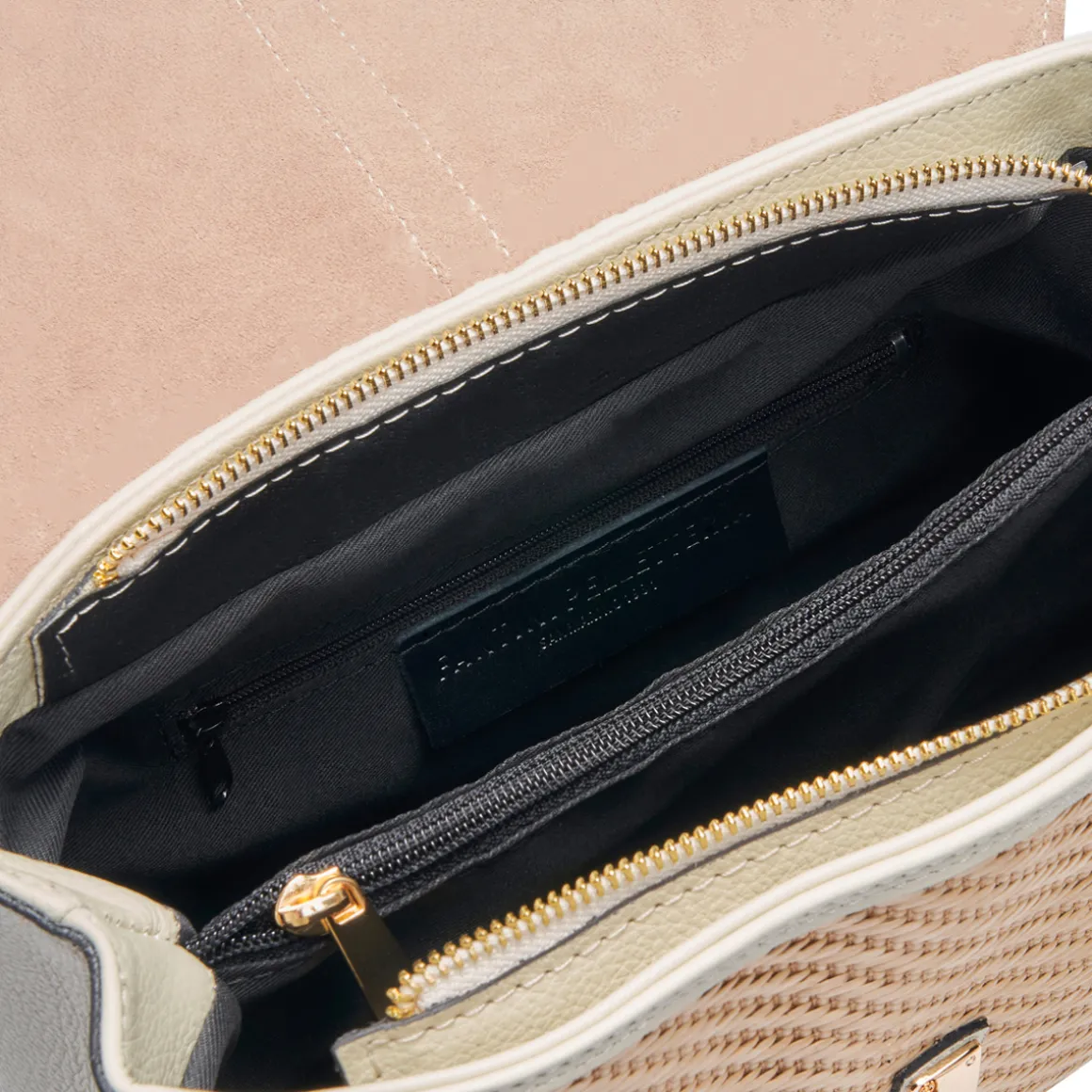 Borsa a mano in pelle e rafia Flora