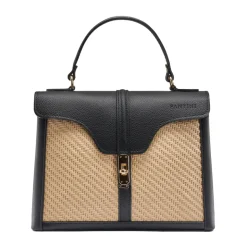 Borsa a mano in pelle e rafia Flora