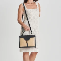 Borsa a mano in pelle e rafia Flora