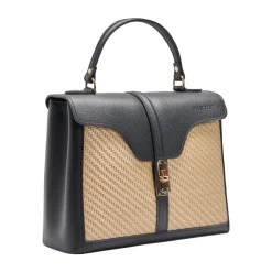 Borsa a mano in pelle e rafia Flora