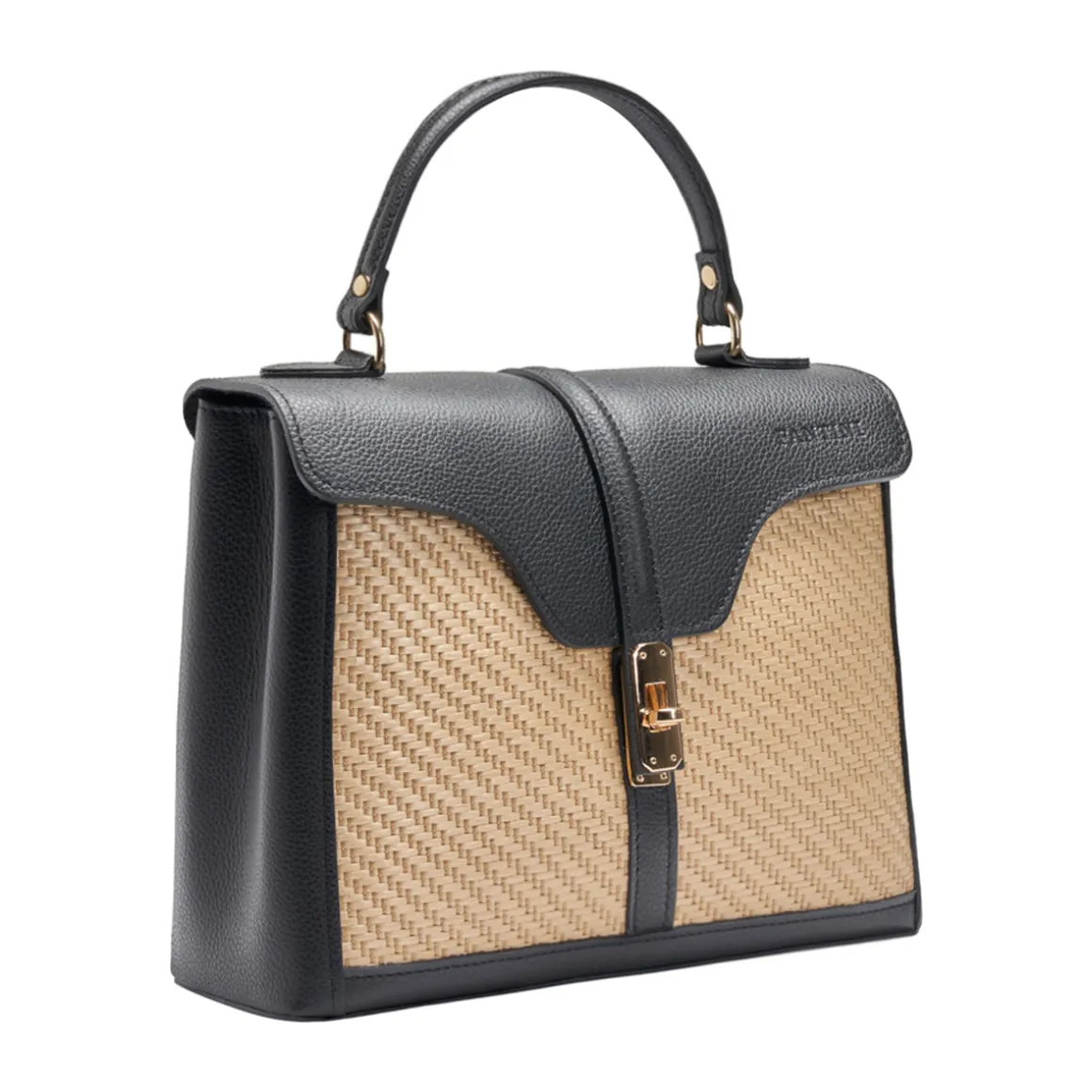 Borsa a mano in pelle e rafia Flora