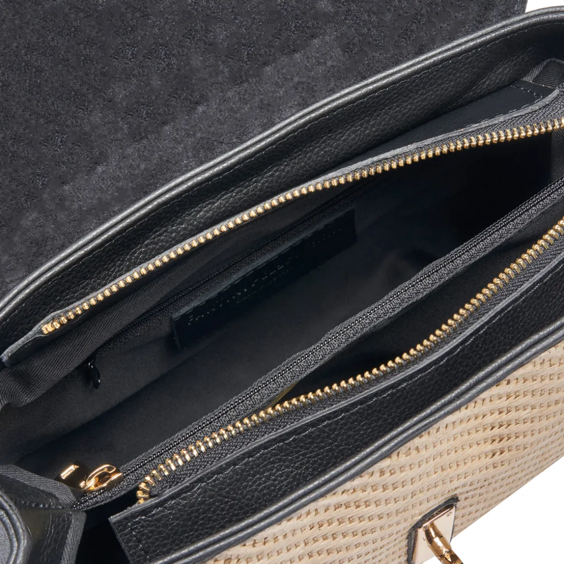 Borsa a mano in pelle e rafia Flora