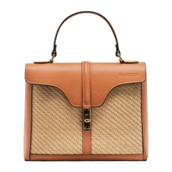 Borsa a mano in pelle e rafia Flora