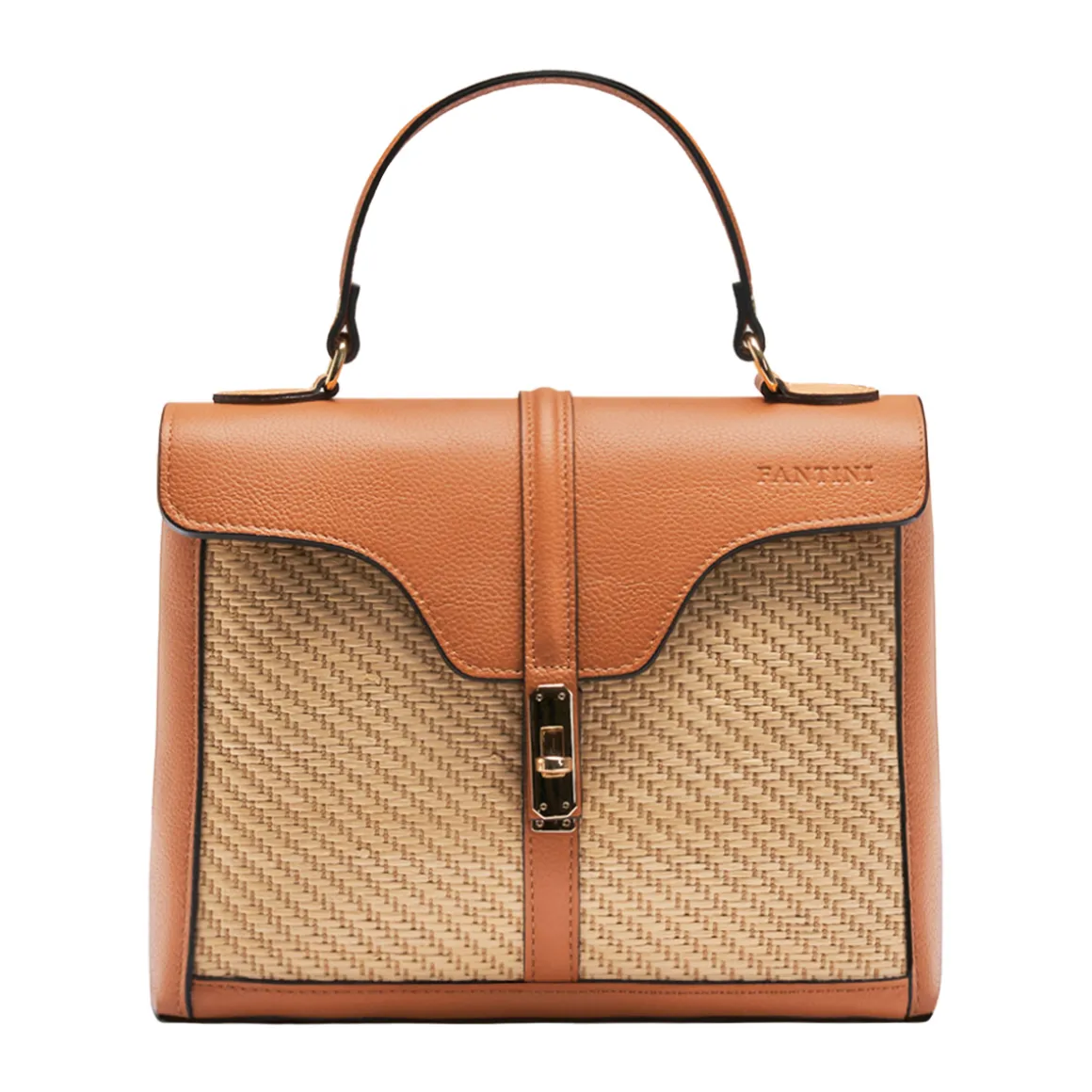 Borsa a mano in pelle e rafia Flora