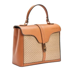 Borsa a mano in pelle e rafia Flora