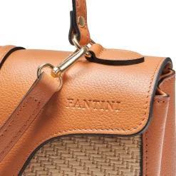 Borsa a mano in pelle e rafia Flora