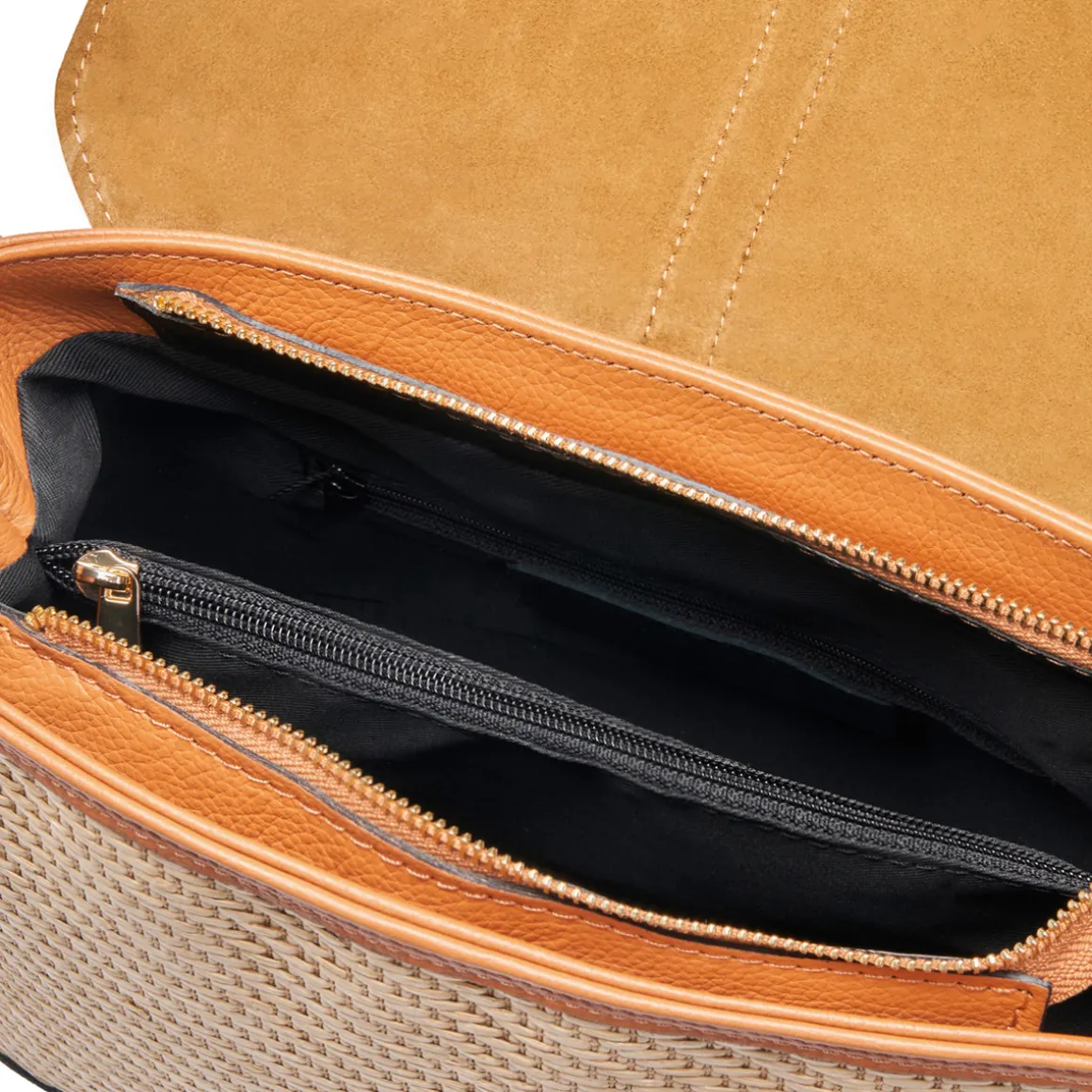 Borsa a mano in pelle e rafia Flora