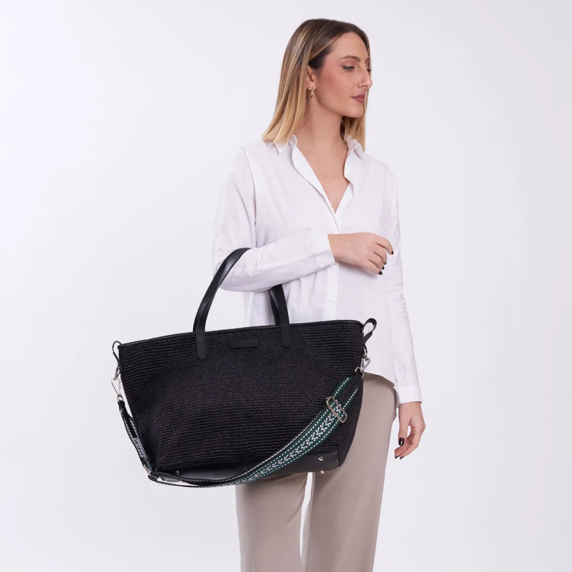 Borsa in pelle e rafia Margaret