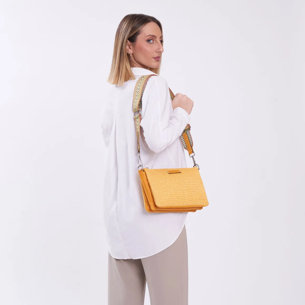 Borsa in pelle e rafia Susanna
